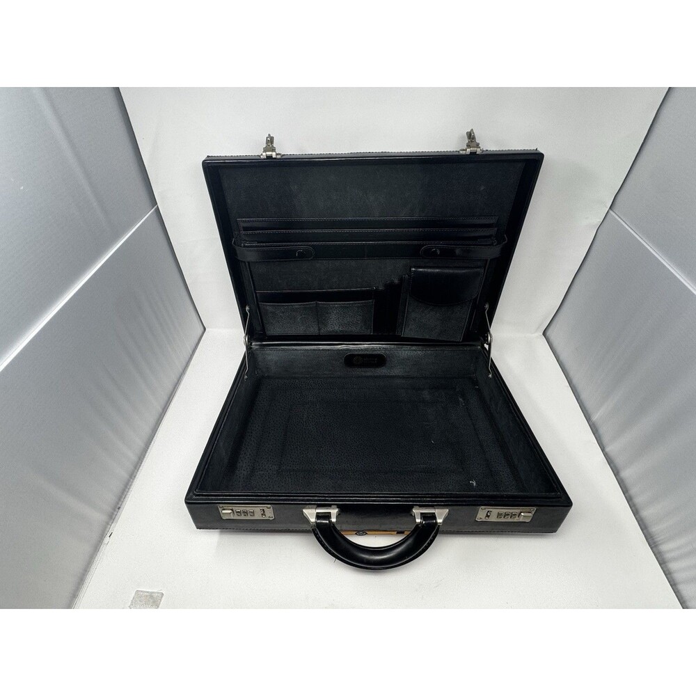 Vintage Fu Serng Black Leather Briefcase Attache Case Combo Lock 18x13.5x4 - Picture 5 of 11